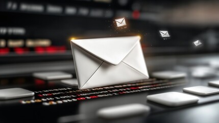 A glowing email symbol floating above a sleek white envelope