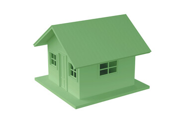 3D green house model on white background with clipping path. Concept of real estate, home ownership, and housing market. Simple 3d house rendering.