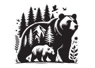 vector silhouettes of a bear, grizzly bear silhouettes, bear silhouette logo vector animals, bear black silhouette animals vector, bear wild animal silhouettes on the white background