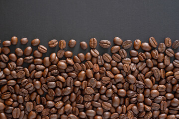 Coffee beans background. Top view coffee beans with copy space area for your text. Close up image.