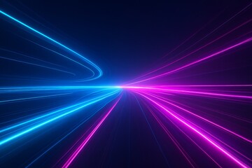 Abstract glowing light lines in highspeed technology concept Road motion in bluepink background
