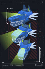 Futuristic Robot Head Design with Blueprint and Technical Overview
