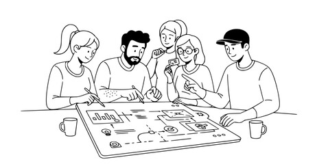 Diverse team collaborates on project, brainstorming ideas around a large table