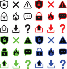 Flat Cyber Security and Communication Icons