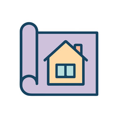 Home blueprint design rolled out. Icon symbol illustration