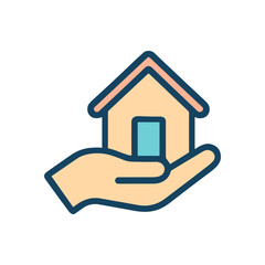 Home Resting Safely On Caring Hand. Icon symbol illustration