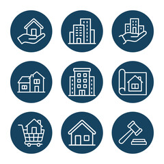 Housing market icons purchase build sell. Icon symbol illustration