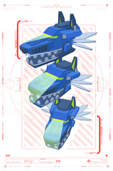 Futuristic Robot Head Design with Blueprint and Technical Overview