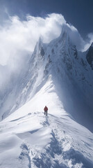 Climber watches avalanche thunder down distant slope from safe ridge