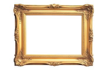 Elegant rectangular gold frame isolated on transparent background