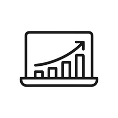 Laptop showing a financial increase. Icon symbol illustration