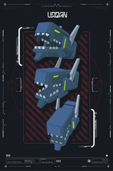 Futuristic Robot Head Design with Blueprint and Technical Overview