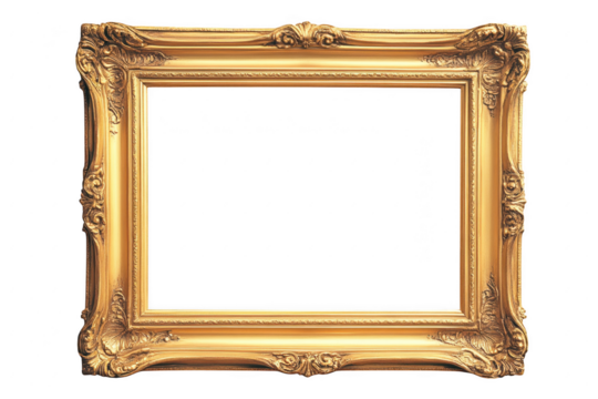 Elegant rectangular gold frame isolated on transparent background