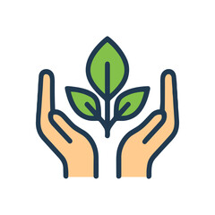 Nurturing hands cradle vibrant plant. Icon symbol illustration
