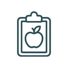 Nutrition report with apple graphic. Icon symbol illustration