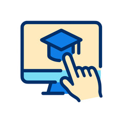 Online Education Clicking Towards Graduation. Icon symbol illustration