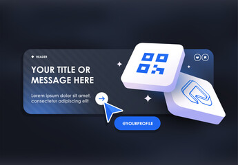 Modern Digital Marketing Banner with QR Code and Social Media Profile Button for Online Promotion