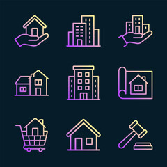 Fototapeta premium Real estate concept with buildings and houses. Icon symbol illustration