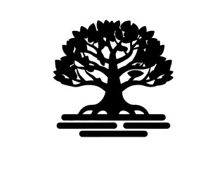 Spring tree icon with buds, black silhouette.