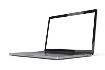 Modern laptop computer with blank screen isolated on white background