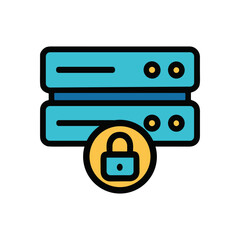 Obraz premium Secured Data Server with Lock Overlay. Icon symbol illustration