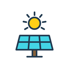 Solar panel under sunny rays. Icon symbol illustration