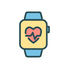 Stylish fitness smartwatch with heart rhythm display. Icon symbol illustration