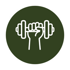 Strength training Hand grips dumbbell triumphantly. Icon symbol illustration