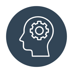 Thinking head with cogwheel inside in a circle. Icon symbol illustration
