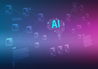 AI or artificial intelligence and big data management concept showing data analyst to process and analyze information. Ideal for data science, analytics, cloud computing, automation. 