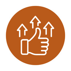 Thumbs up boost within a circle. Icon symbol illustration