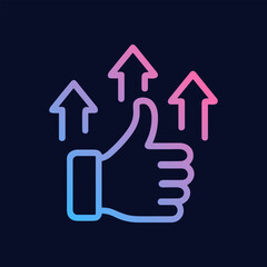 Thumbsup with rising progress arrows. Icon symbol illustration