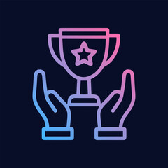 Triumphant hands presenting a stellar trophy. Icon symbol illustration