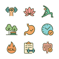 Wellness Pictograms Mind Body and Diet. Icon symbol illustration