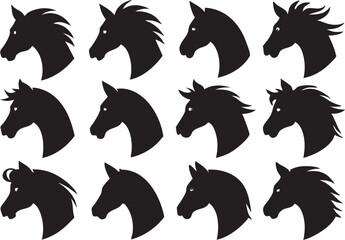 Horse Head Silhouette Icons Set for Tattoo, Logo, Emblem and Branding