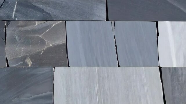 Artisan installation of natural stone tiles at a modern building site in the afternoon sunlight enhances the exterior aesthetic and durability