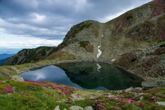 lake in the mountains, Iezer Lake, Iezer Mountains, Romania 