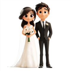 bride and groom on wedding day standing against white background made with generative AI