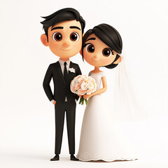 bride and groom on wedding day standing against white background made with generative AI