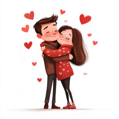 A cute couple wearing red dress are showing love towards each other against white background Made with generative AI