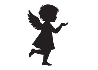 children angel little girl with wings of silhouette vector, silhouette angel girl with wings, children angel little girl logo design on a white background.