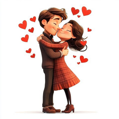A cute couple wearing red dress are showing love towards each other against white background Made with generative AI