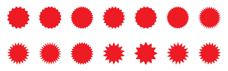 Set of Red Starburst and Sunburst Badges. Best for sale sticker, price tag, quality mark.