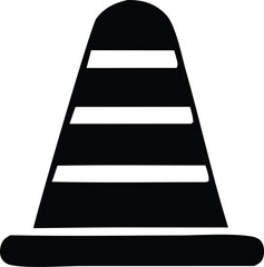 Striking Black and White Illustration of a Classic Striped Traffic Cone Signifying Safety and Caution