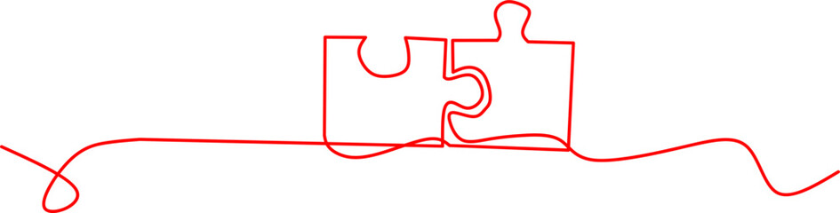 One-line drawing of connected puzzle pieces, symbolizing teamwork, collaboration, unity, and problem-solving. Perfect for business or creative concepts.