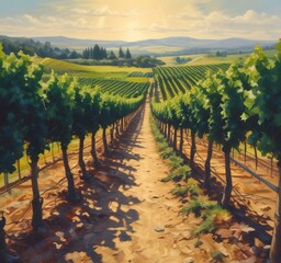 Naklejka premium Illustration of path in wineyard field.