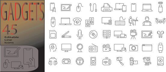 Gadgets line editable icon set. Editable stroke. Vector illustration	