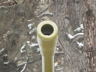 The barrel of a howitzer gun in Paniflov Park, Almaty