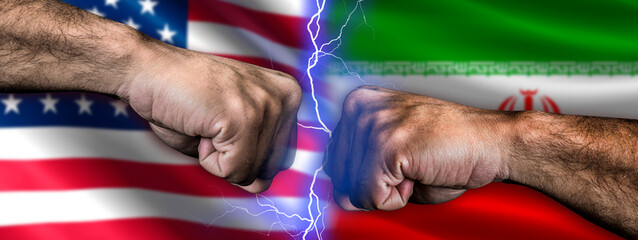 Iran vs United States concept. United States vs Iran Geopolitical conflict