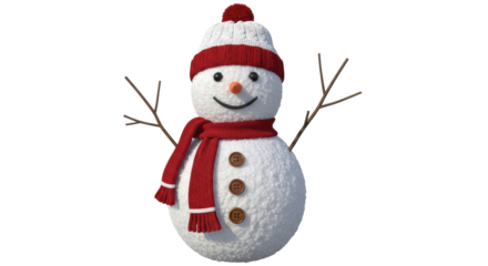 Isolated Classic Snowman with Red Scarf